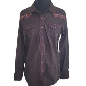 Ariat Western Embroidered Pearl Snap Shirt Brown Large